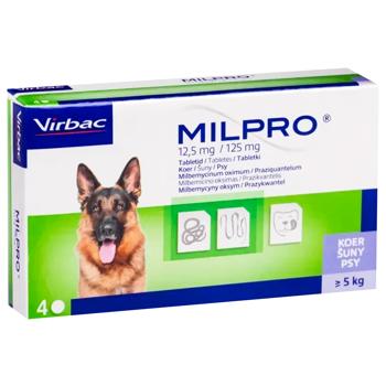 Таблетка Virbac Milpro для собак от 5 до 25кг для лечения и профилактики гельминтозов 12,5мг/125мг 1шт - купить, цены на MasterZoo - фото 1