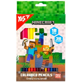Олівці Yes Minecraft кольорові двосторонні 36 кольорів 18шт