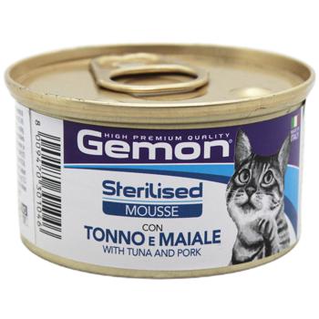 Консерви Gemon Cat Wet Sterilised м'ясний мус для стерилізованих кішок тунець та свинина 85г - купити, ціни на Auchan - фото 1