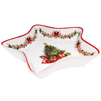 Блюдо порцелянове у формі зірки Різдвяна ялинка 27.5см 498-319 BONADI 1 шт - купить, цены на WINETIME - фото 2