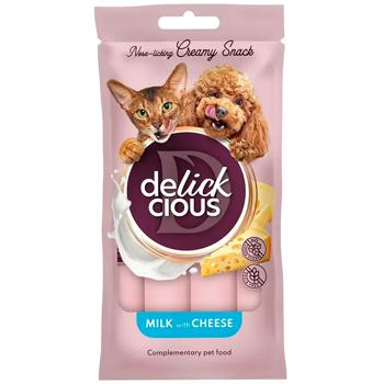 Лакомство для кошек и собак Delickcious Creamy Snack с молоком и сыром 4шт*15г