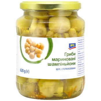Гриби печериці Aro мариновані цілі 620г - купити, ціни на METRO - фото 1