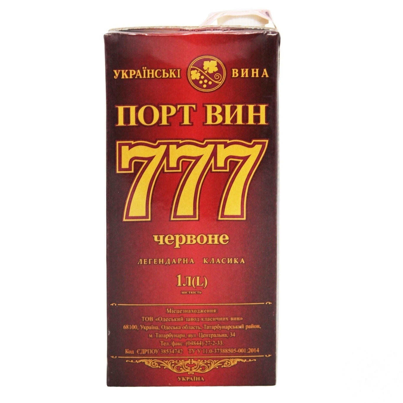 

Вино Портвейн 777 красное крепленое 14,5% 1л