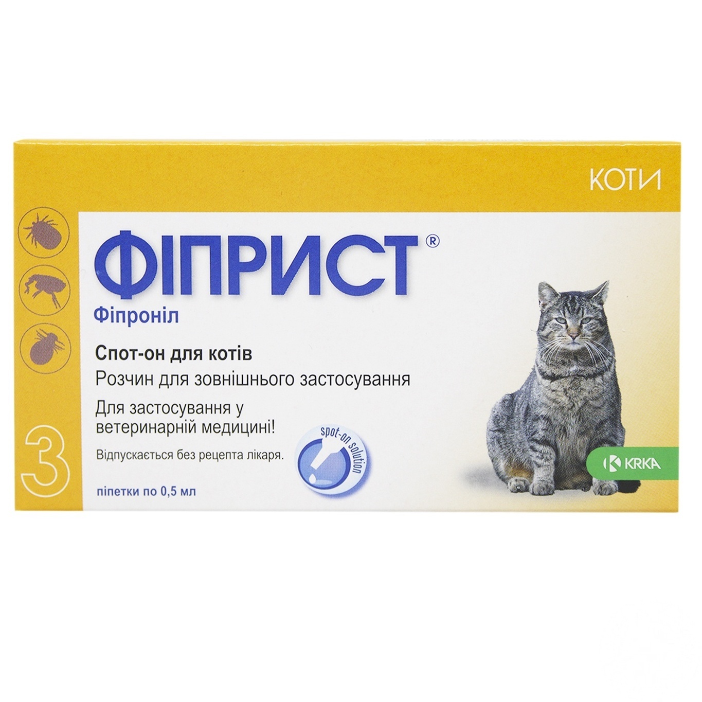 

Капли от блох и клещей KRKA Фиприст Спот-он на холку для кошек 3шт.х0,5мл