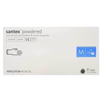 Рукавички Santex Powdered латексні M 100шт білі - купити, ціни на МегаМаркет - фото 1