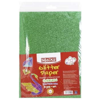 Maxi Cardboard with Sequins 290±10g/m2 A4 21x29.7cm green - buy, prices for MegaMarket - photo 1