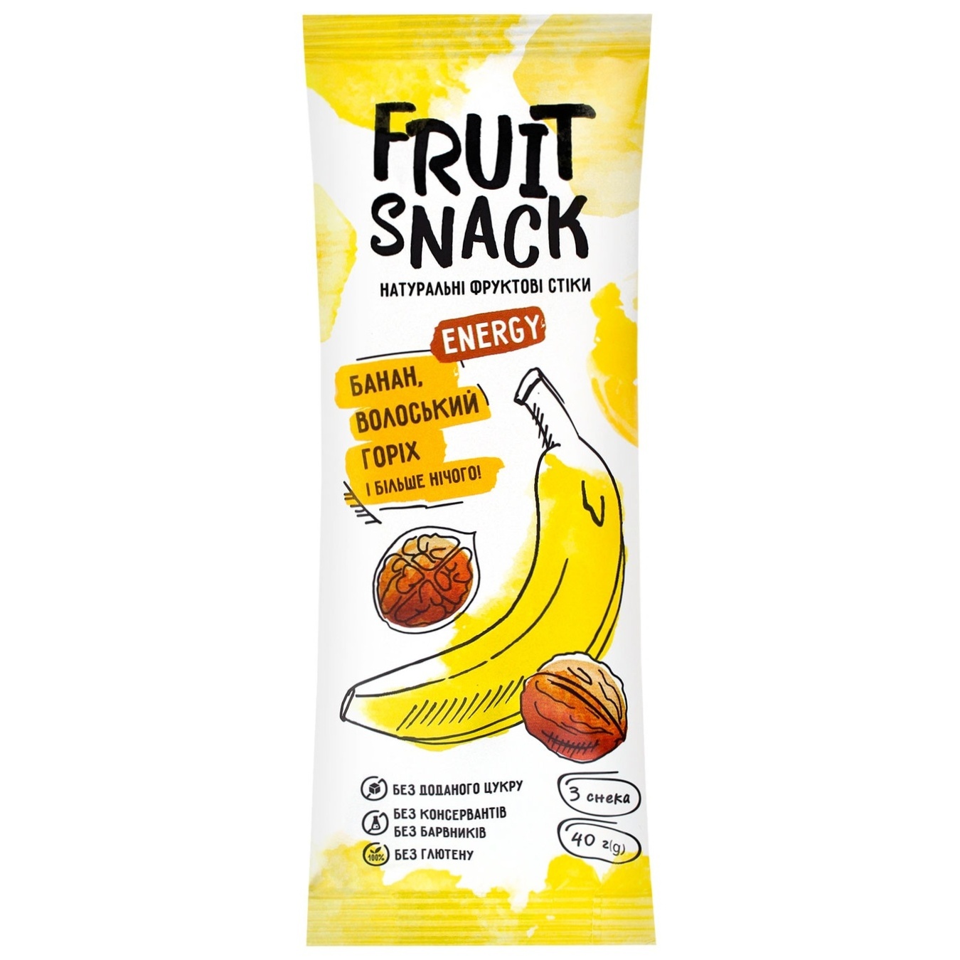 

Снеки фруктовые Fruit Snack Energy Банан-Грецкий орех без сахара 40г