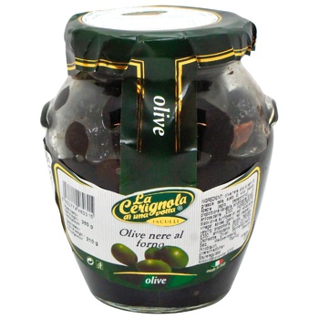 La Cerignola Black olives baked in oil 314ml - buy, prices for MegaMarket - photo 1