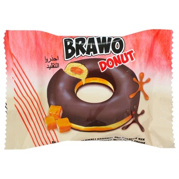 Кекс Brawo Donut с карамельной начинкой в какао глазури 50г - купить, цены на МегаМаркет - фото 1