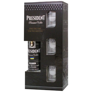 President Premium Silver Vodka 0.5l + 3 Glasses - buy, prices for MegaMarket - photo 1