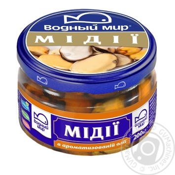 Мясо мидии Водный мир в ароматизированном масле 200г купить, цены на МегаМаркет - фото 1
