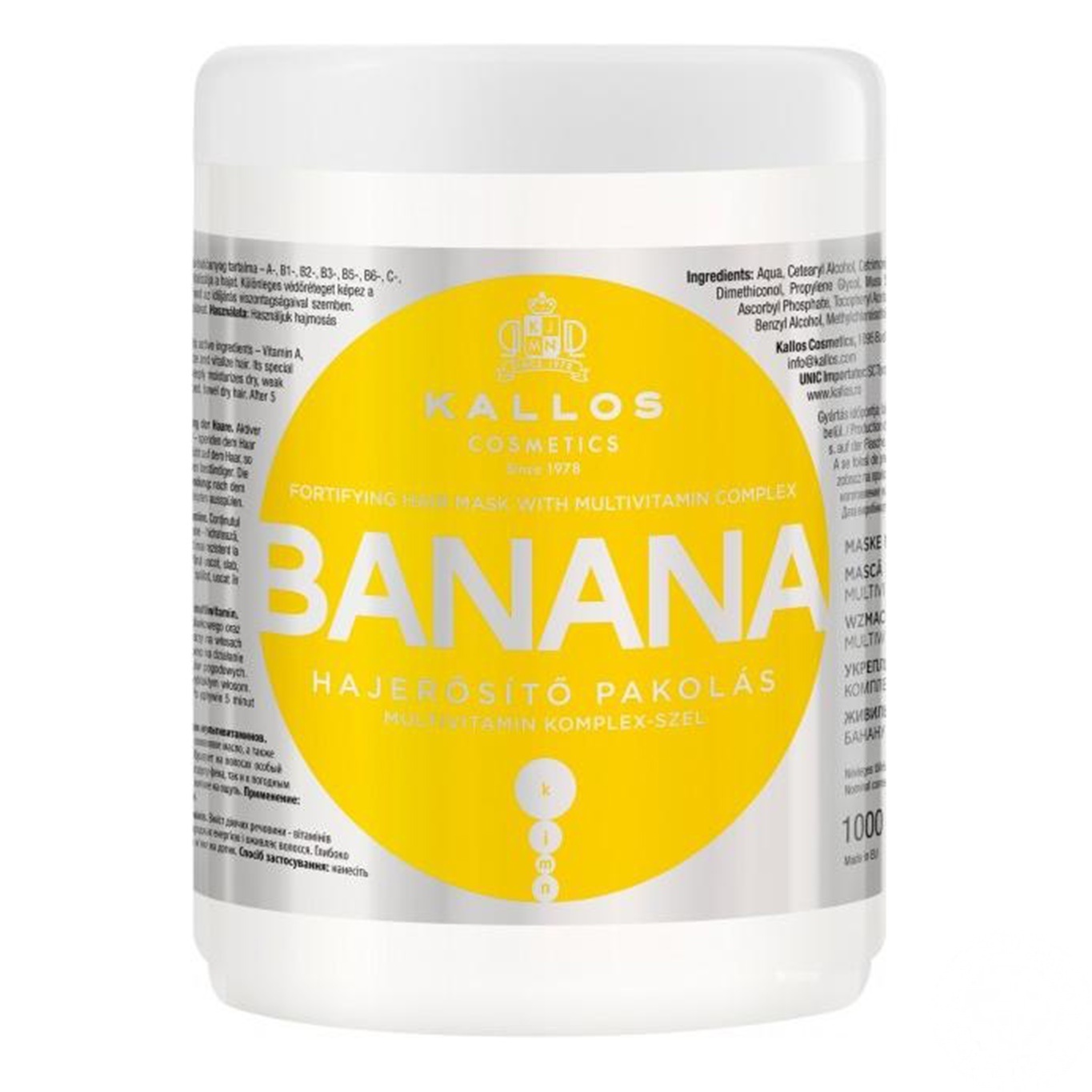 

Маска для волос Kallos Banana укрепляющая с экстрактом банана и комплексом мультивитаминов 1л