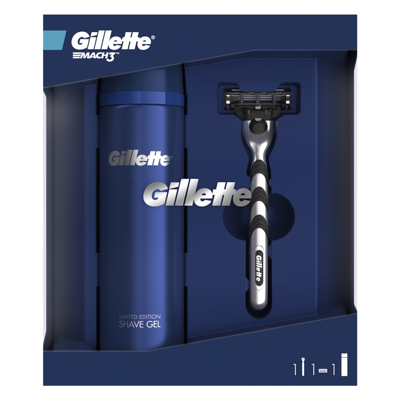 

Бритва Gillette Mach3 с 1 сменной касетой + Гель для бритья Ultra Sensitive 200мл подарочный набор