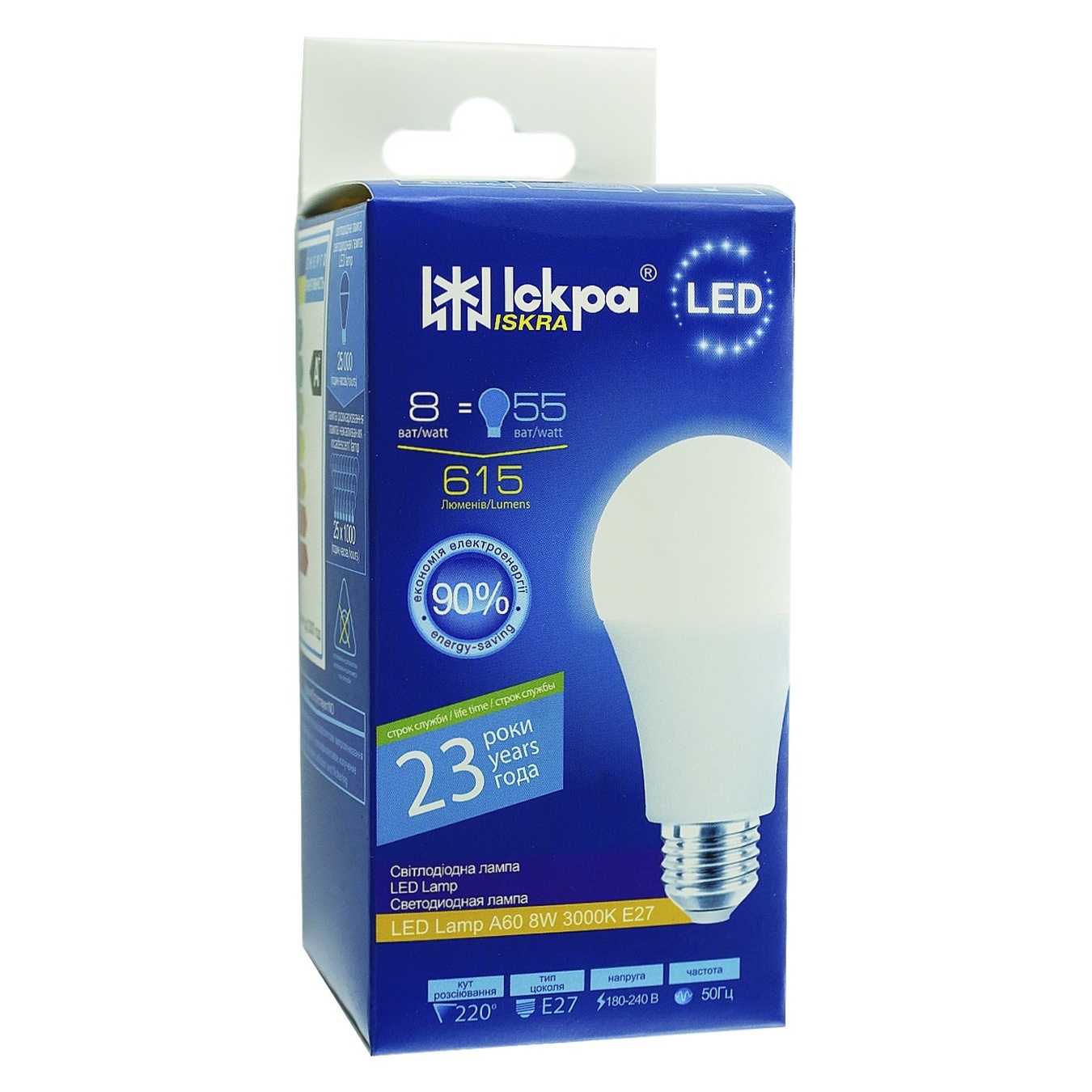 

Лампа Искра LED A60 220В 8Вт 3000K E27
