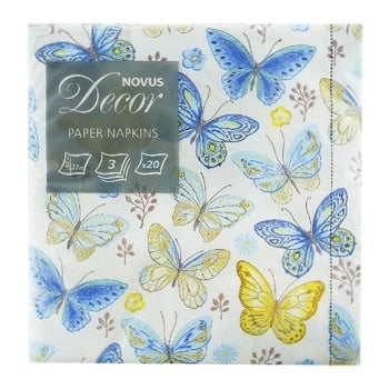 Novus Butterflies Paper Napkins With Drawing 3-Layer 33x33cm 20pc - buy, prices for NOVUS - photo 1