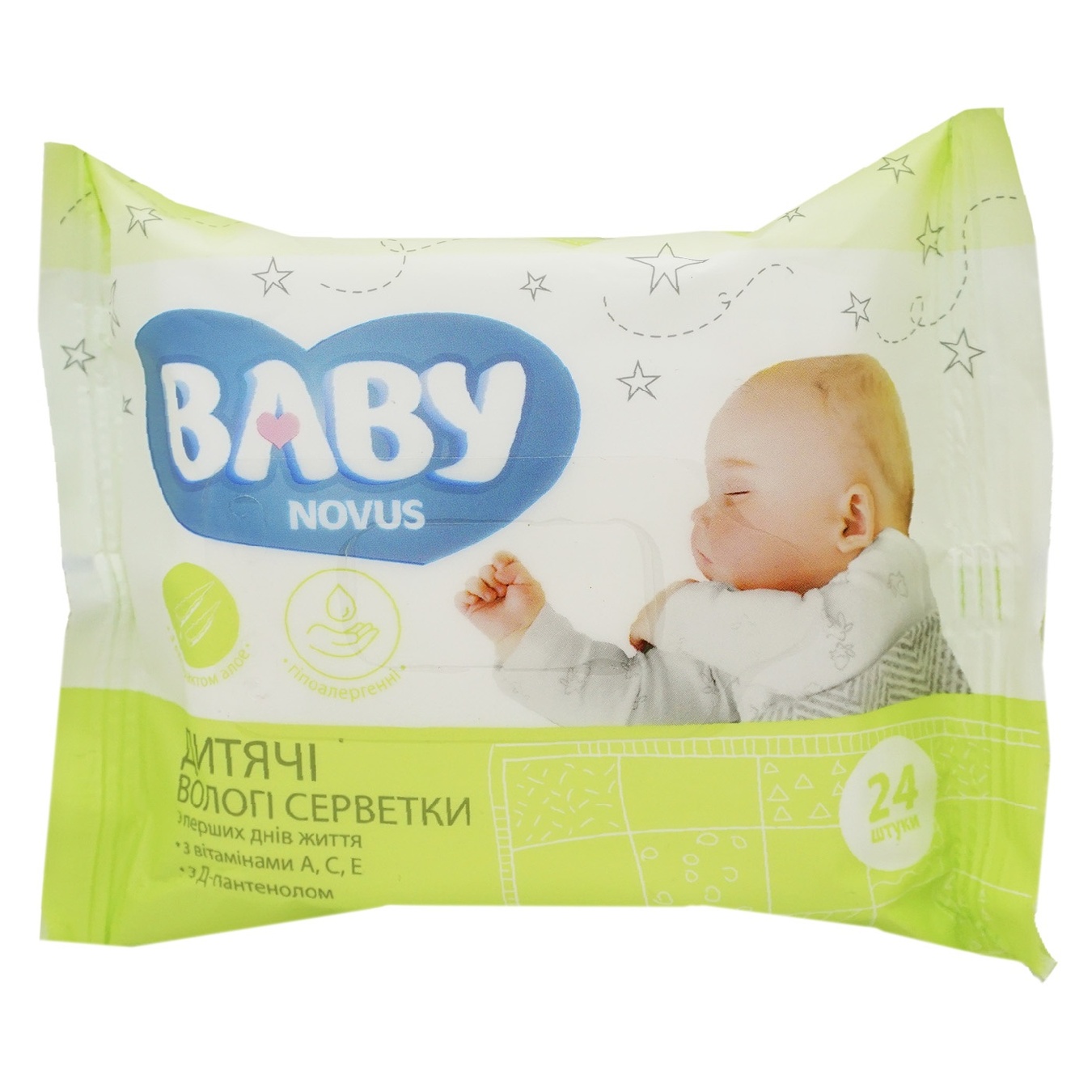 

Салфетки влажные Novus Baby детские алоэ с витаминами А, С, Е и Д-пантенолом 24шт