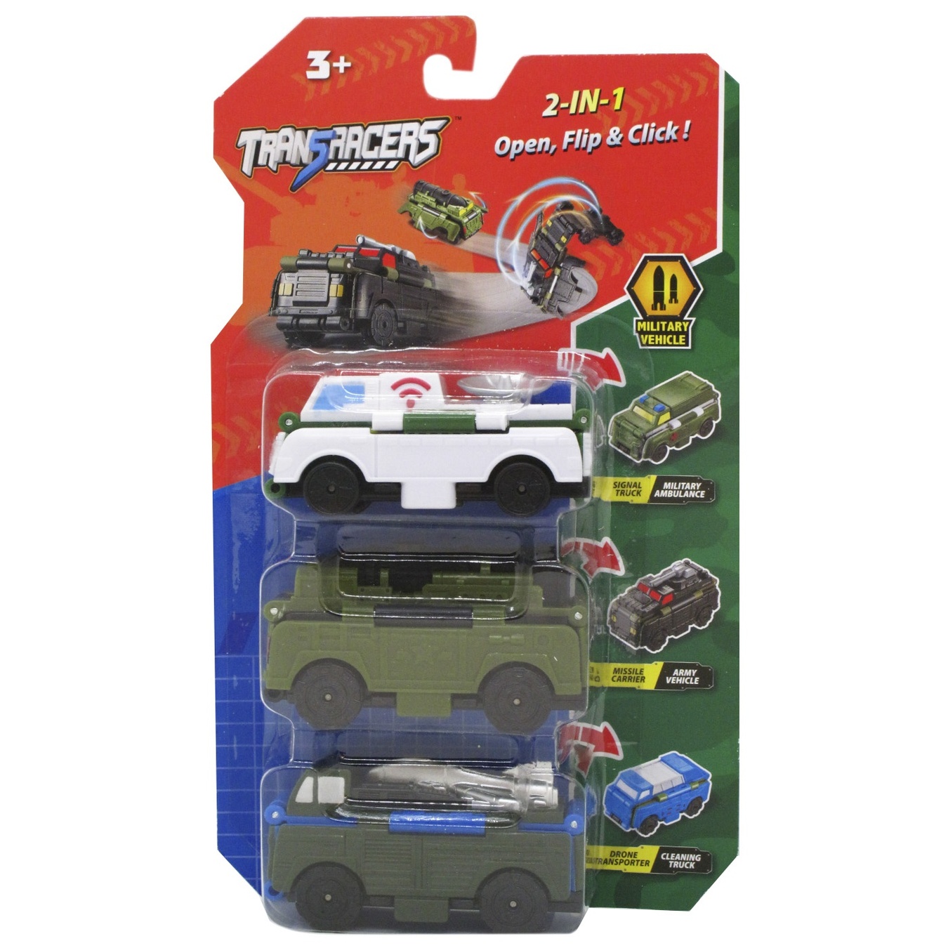 

Набор игровой TransRacers Машинки 2 в 1 Военный транспорт 3 элемента