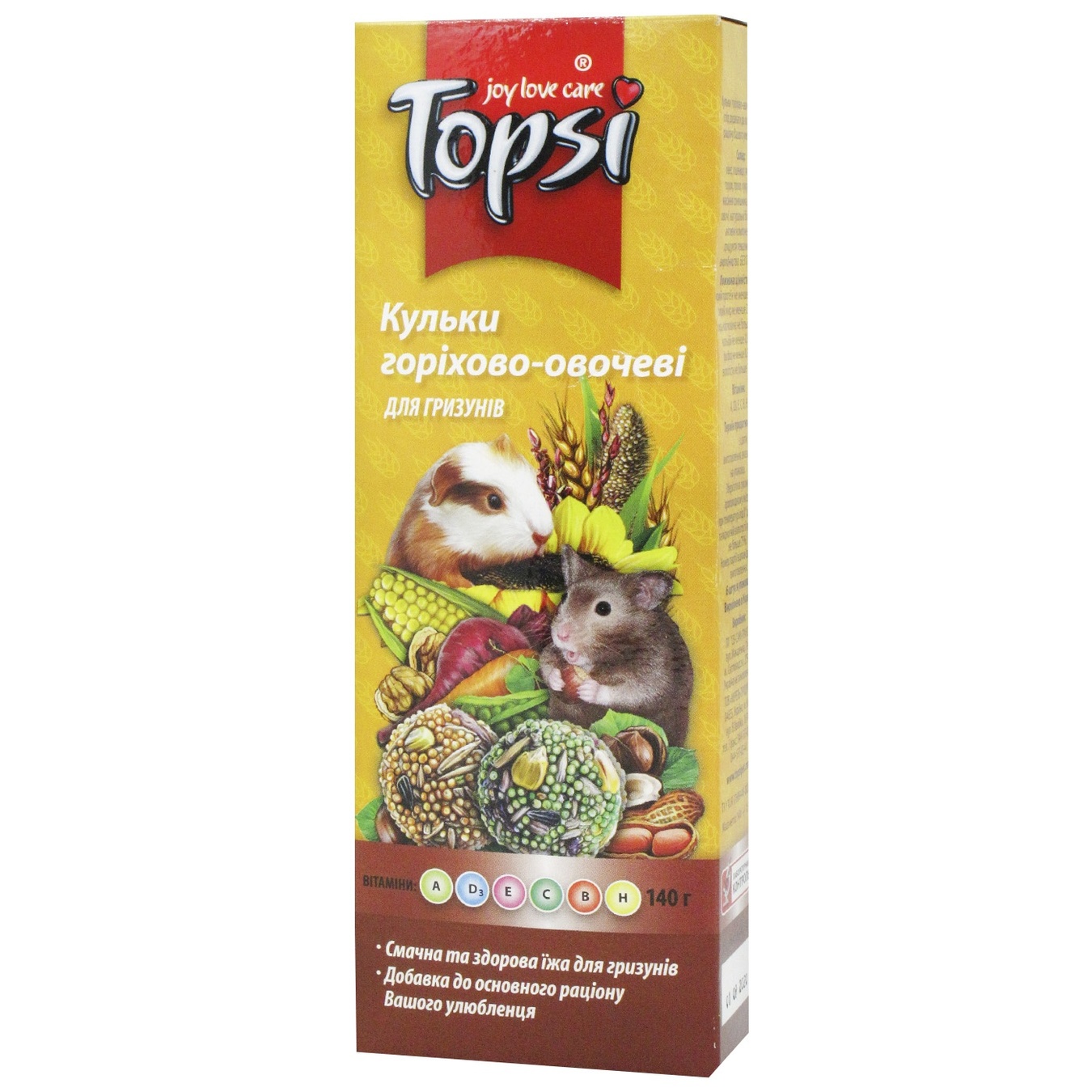 

Шарики Topsi орехово-овощные для грызунов 140г