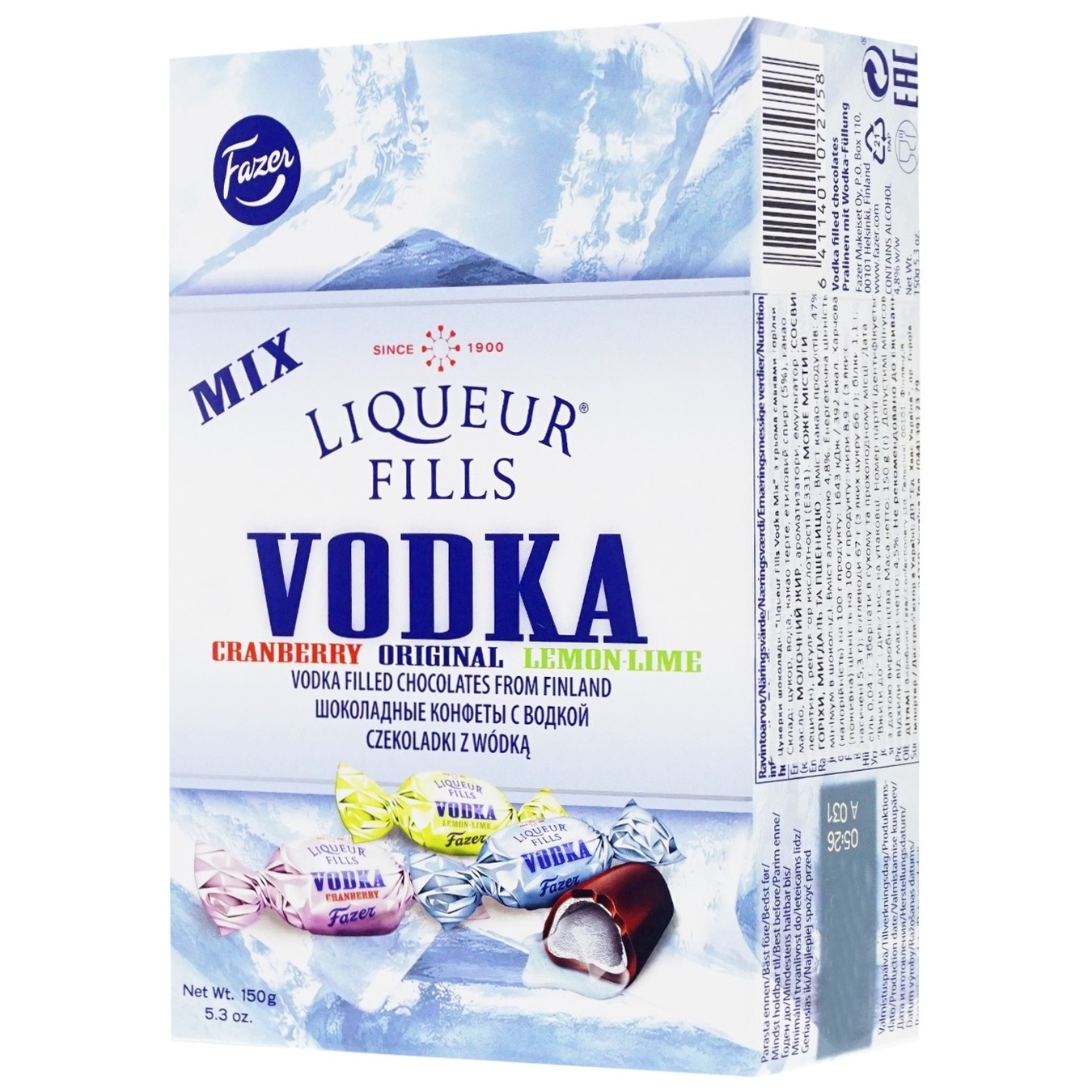 

Конфеты Fazer Liqueur Fills Vodka Mix с тремя вкусами водки 150г