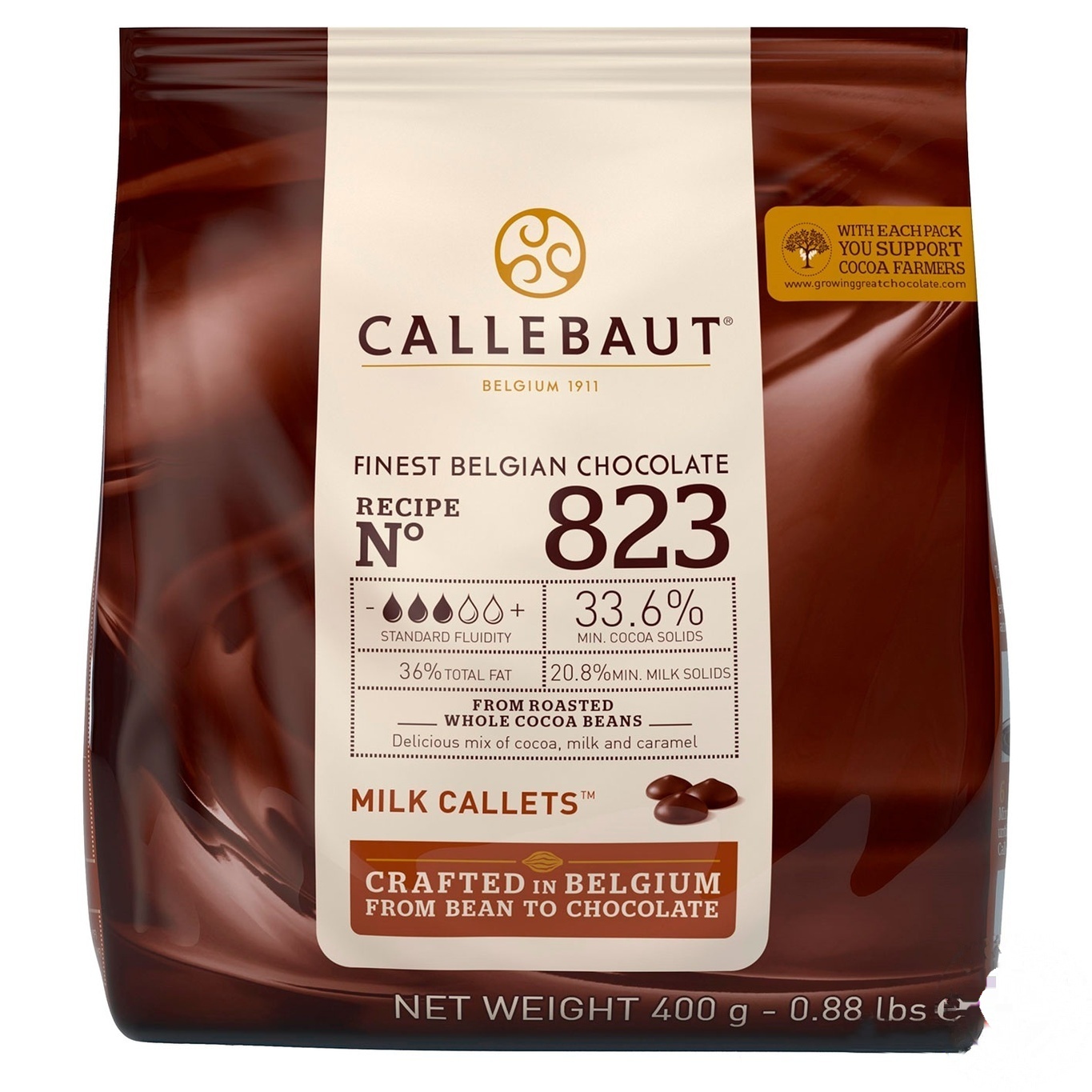 

Шоколад Callebaut №823 бельгийский молочный в виде калет 33,6% 400г