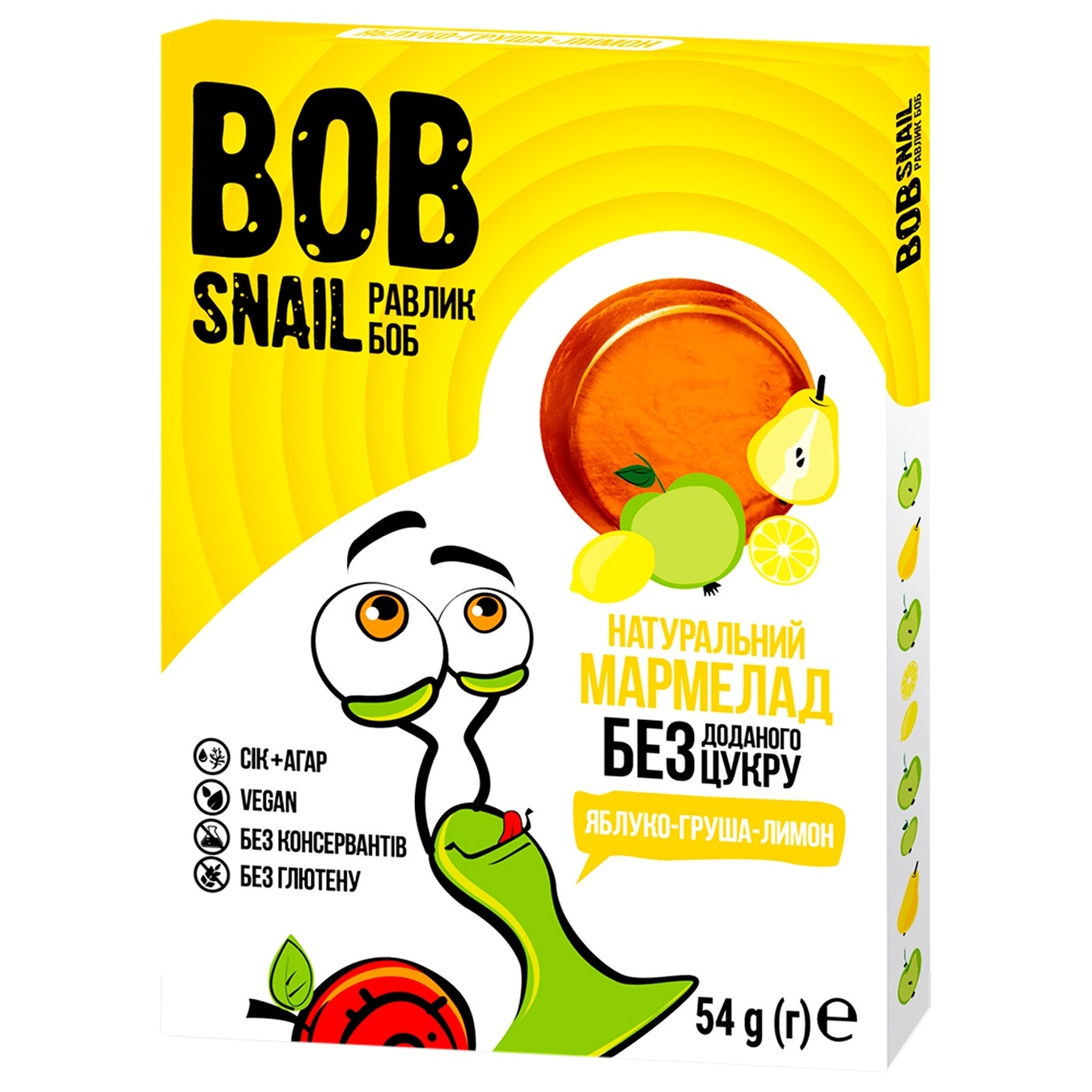 

Мармелад Bob Snail яблоко-лимон-груша без сахара 54г