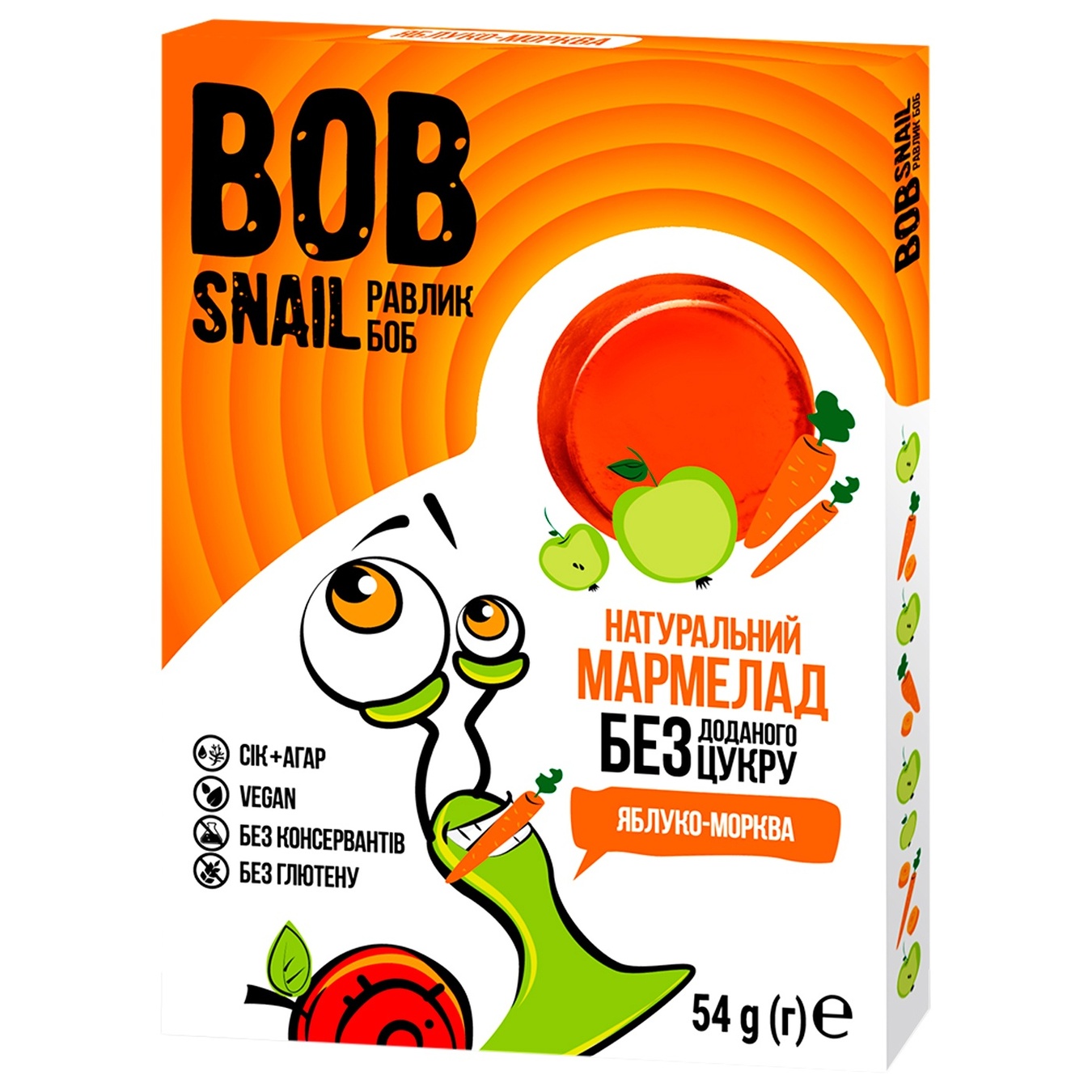 

Мармелад Bob Snail яблоко-морковь без сахара 54г