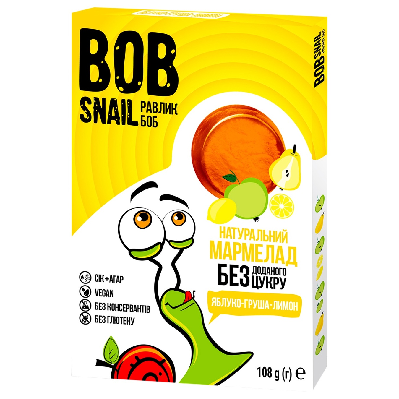 

Мармелад Bob Snail яблоко-груша-лимон без сахара 108г