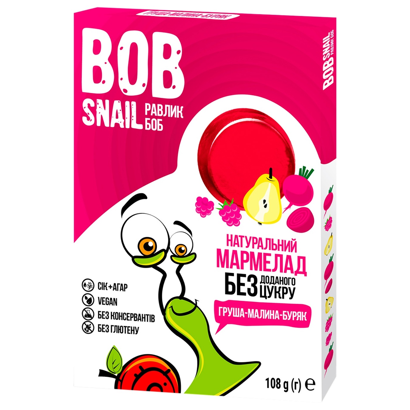 

Мармелад Bob Snail груша-малина-свекла без сахара 108г
