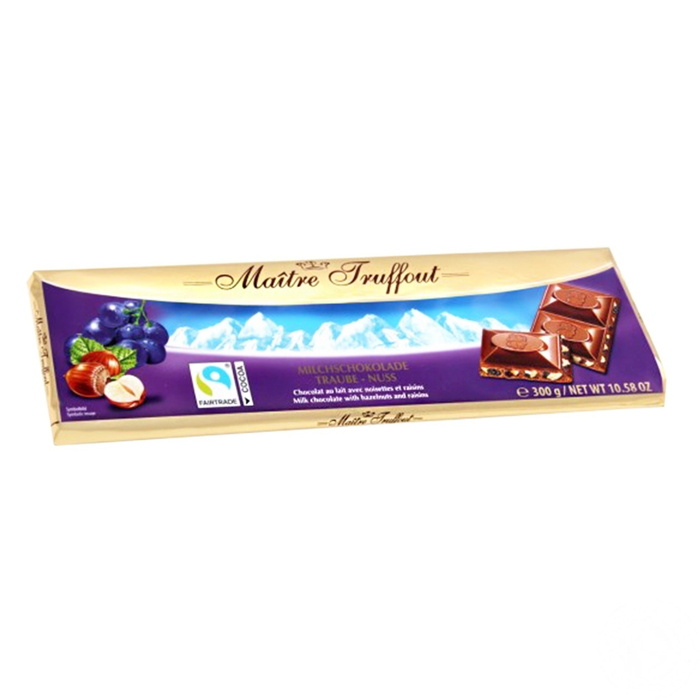 

Шоколад Maitre Truffout молочный с изюмом и фундуком 300г