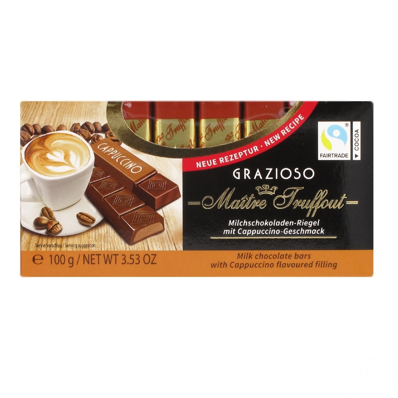 

Шоколад молочный Maitre Truffout Grazioso с капучиновой начинкой 100г