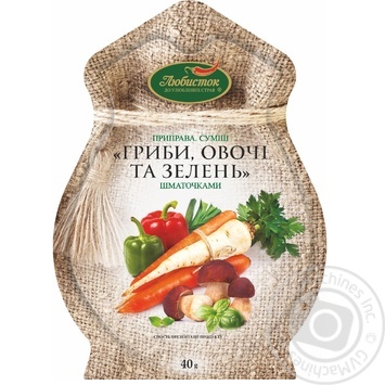 Приправа Любисток Гриби овощи и зелень кусочками 40г - купить, цены на МегаМаркет - фото 1