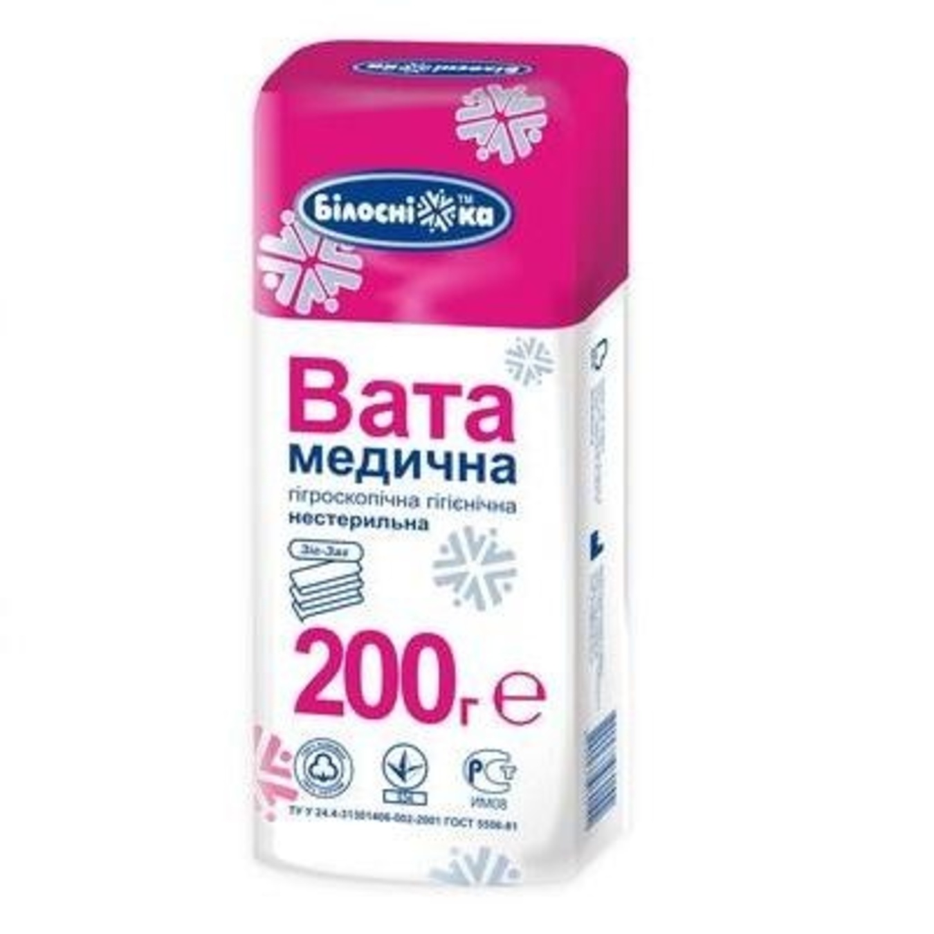 

Вата нестерильная Белоснежка зигзаг 200г