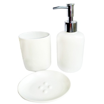 White Ceramic Bathroom Accessory Set 3pc - buy, prices for Auchan - photo 2