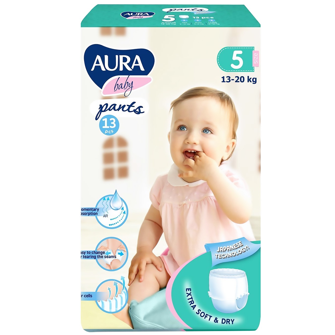 

Подгузники-трусики Aura Baby 5 XL 13-20кг 13шт