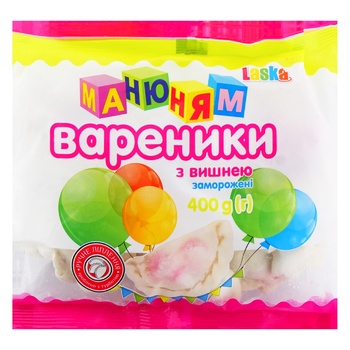 Вареники Ласка Ма-ню-ням з вишнею 400г - купити, ціни на Auchan - фото 1