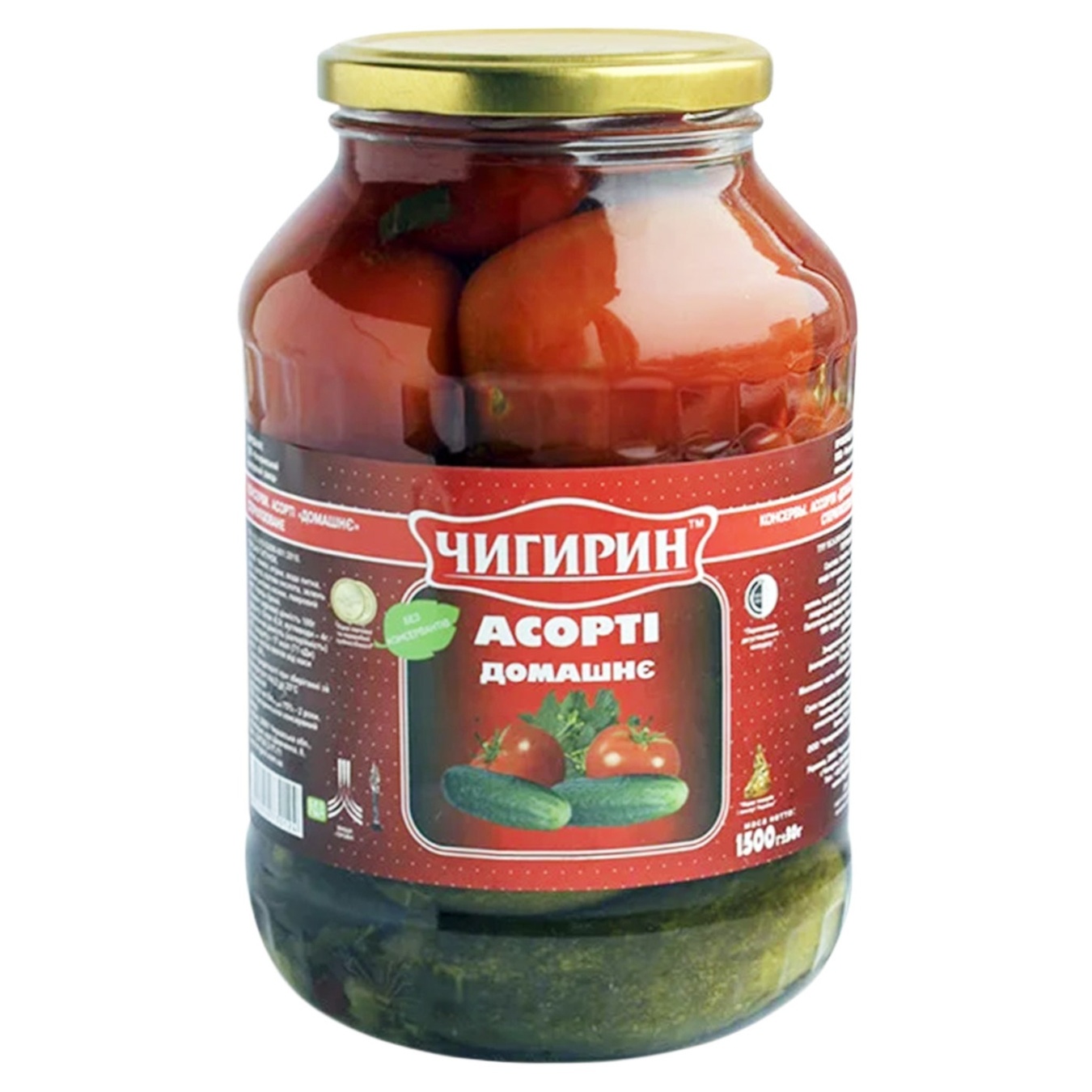 

Огурцы+томаты Чигирин Ассорти Домашнее 1.5л