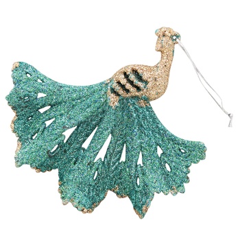 Christmas decoration Fire Bird turquoise-gold 13x13х2cm