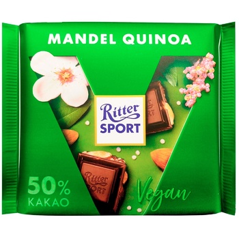 Шоколад Ritter Sport Vegan темний з мигдалем та кіноа 100г