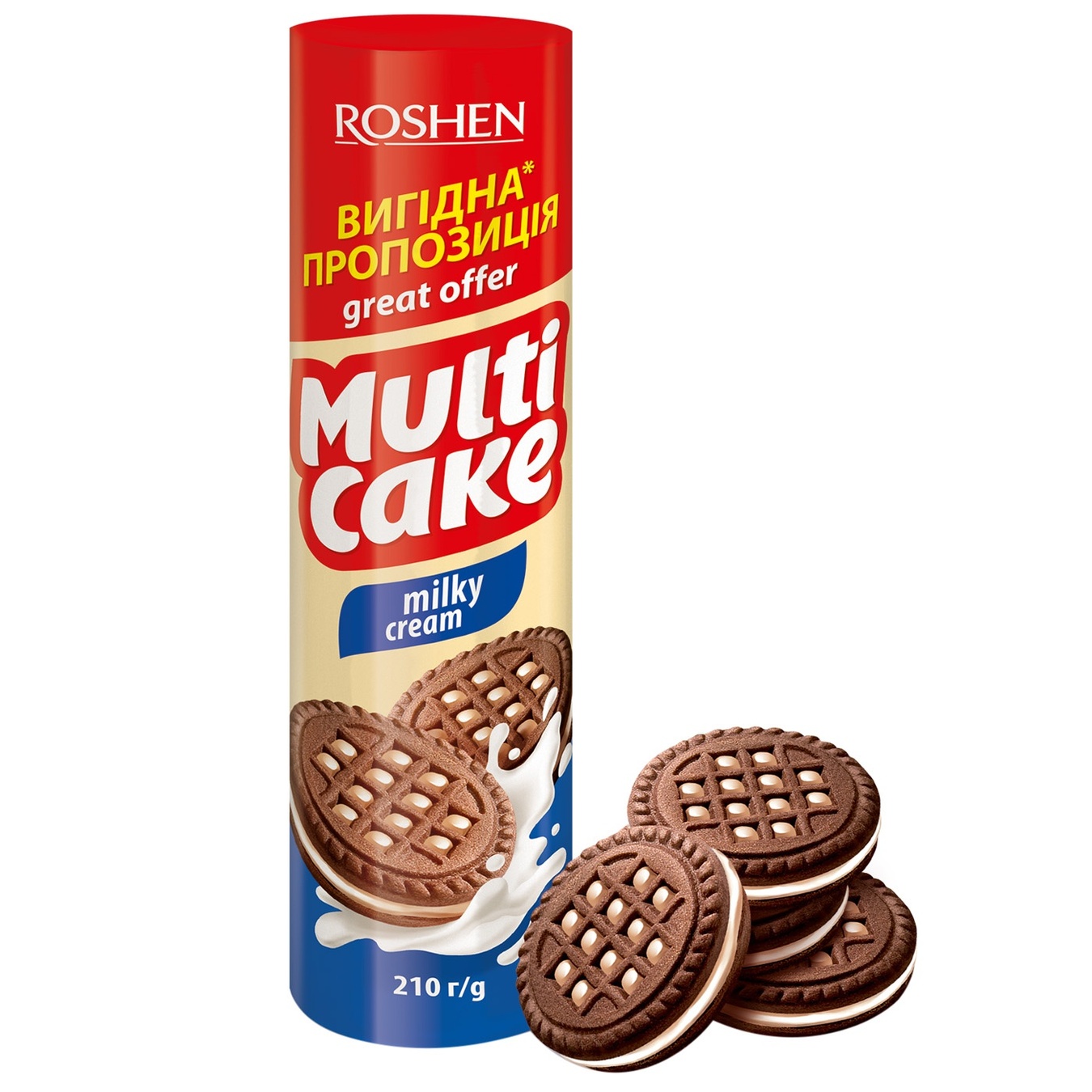 

Печенье-сэндвич Roshen Multicake сахарное с молочно-кремовой начинкой 210г