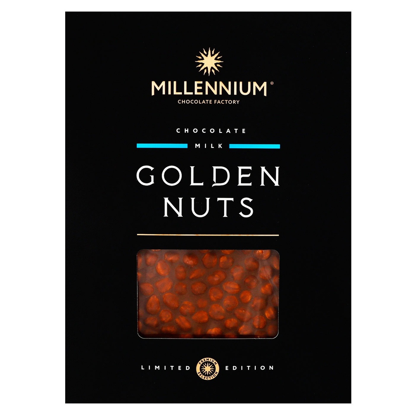 

Шоколад Millennium Golden Nuts молочный с цельным фундуком 1.1кг