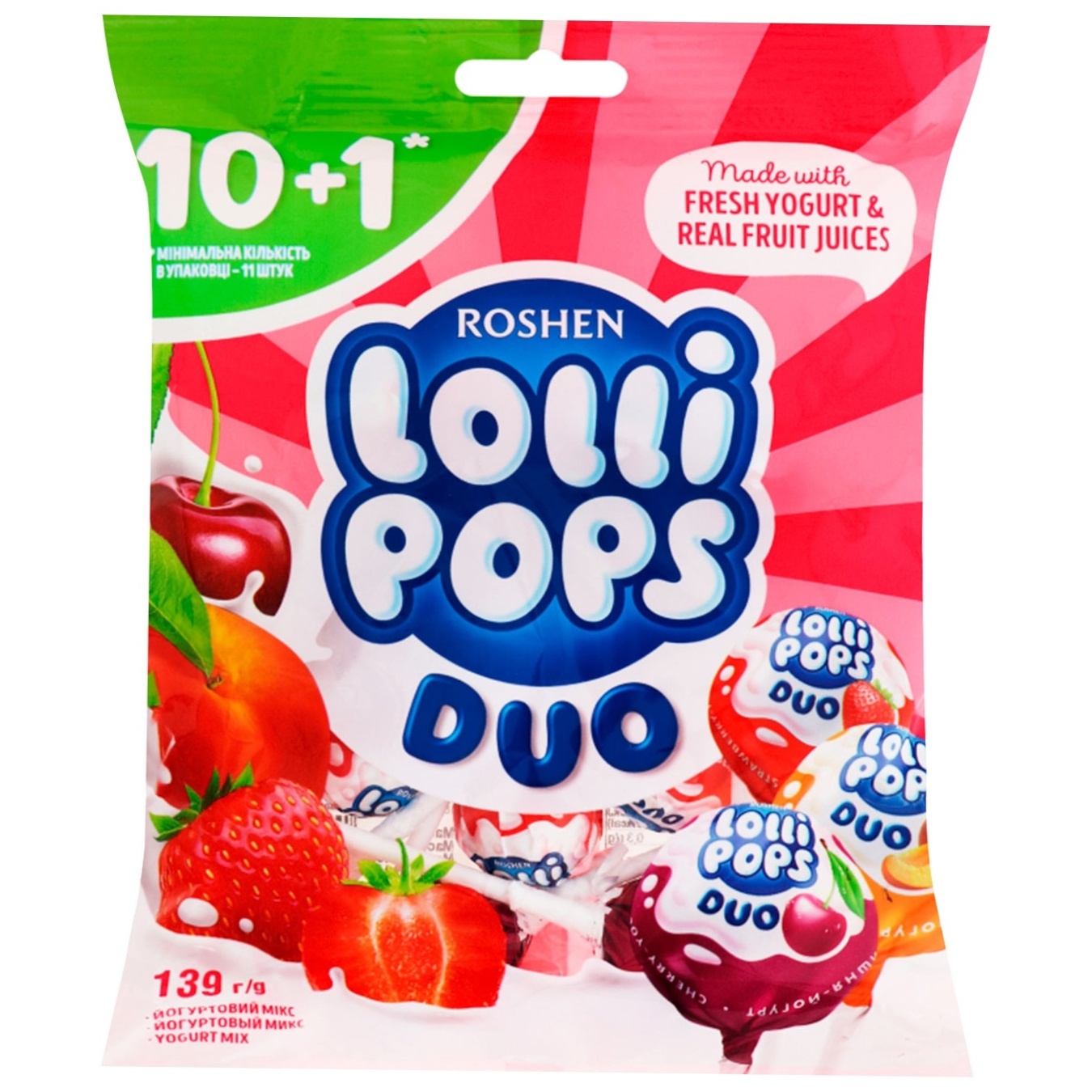 

Конфеты Roshen LolliPops Duo Йогуртовый микс 139г