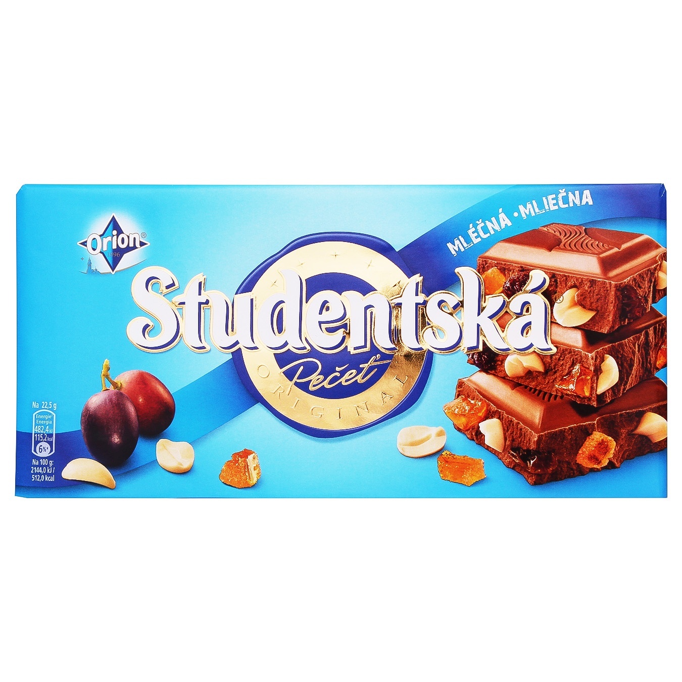 

Шоколад молочный ORION® Studentská с арахисом, кусочками желе и изюмом 180г
