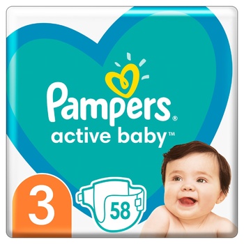 Pampers Active Baby Diapers Size 3 Midi 6-10kg 58pcs - buy, prices for MegaMarket - photo 1