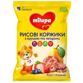 Рисові коржики Milupa Груша ягоди 40г - купити, ціни на Auchan - фото 1