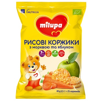 Рисовые коржики Milupa Морковь яблоко 40г - купить, цены на Auchan - фото 1