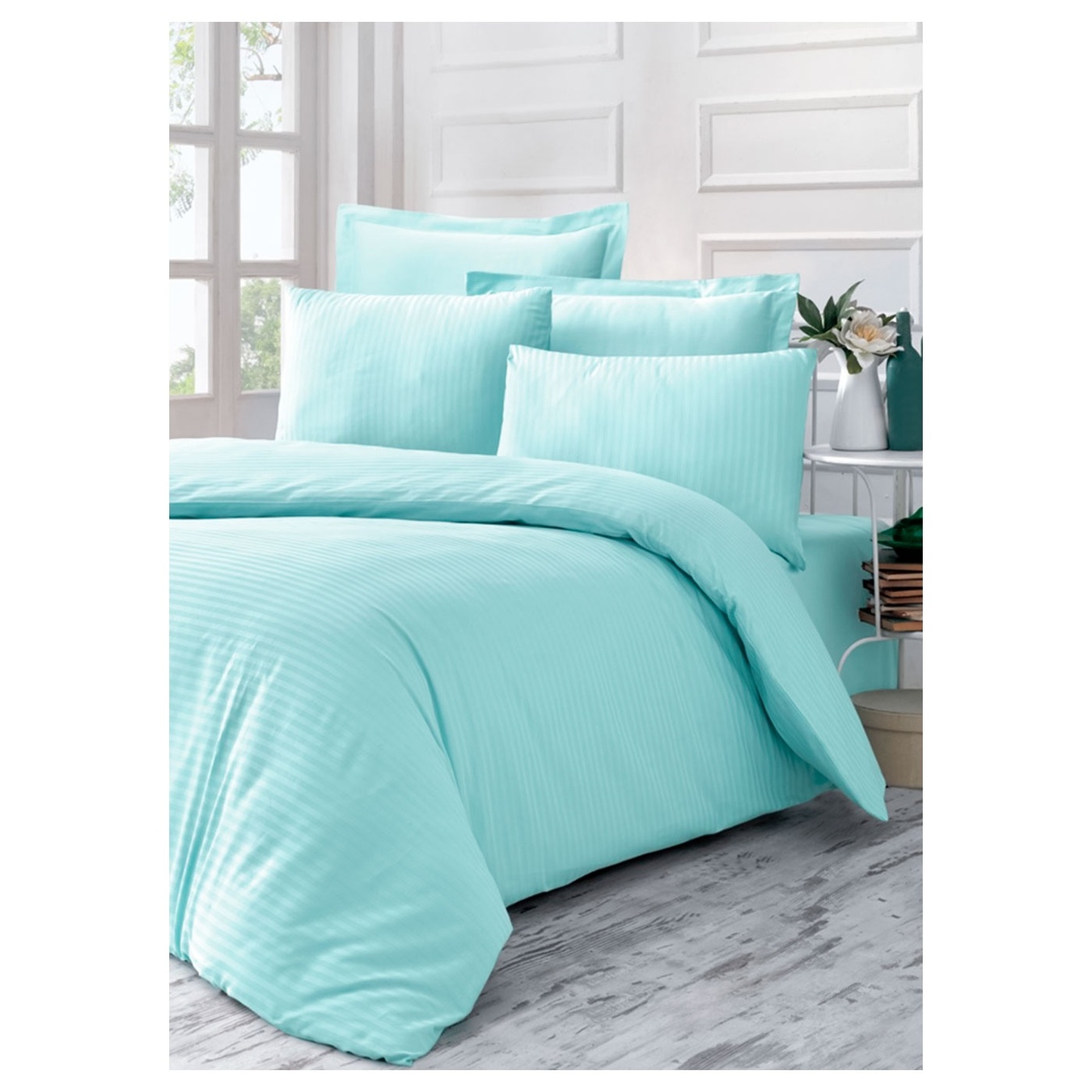 

Комплект постельного белья Victoria Stripe Sateen Line мята 200х220 2х50х70 2х70х70см