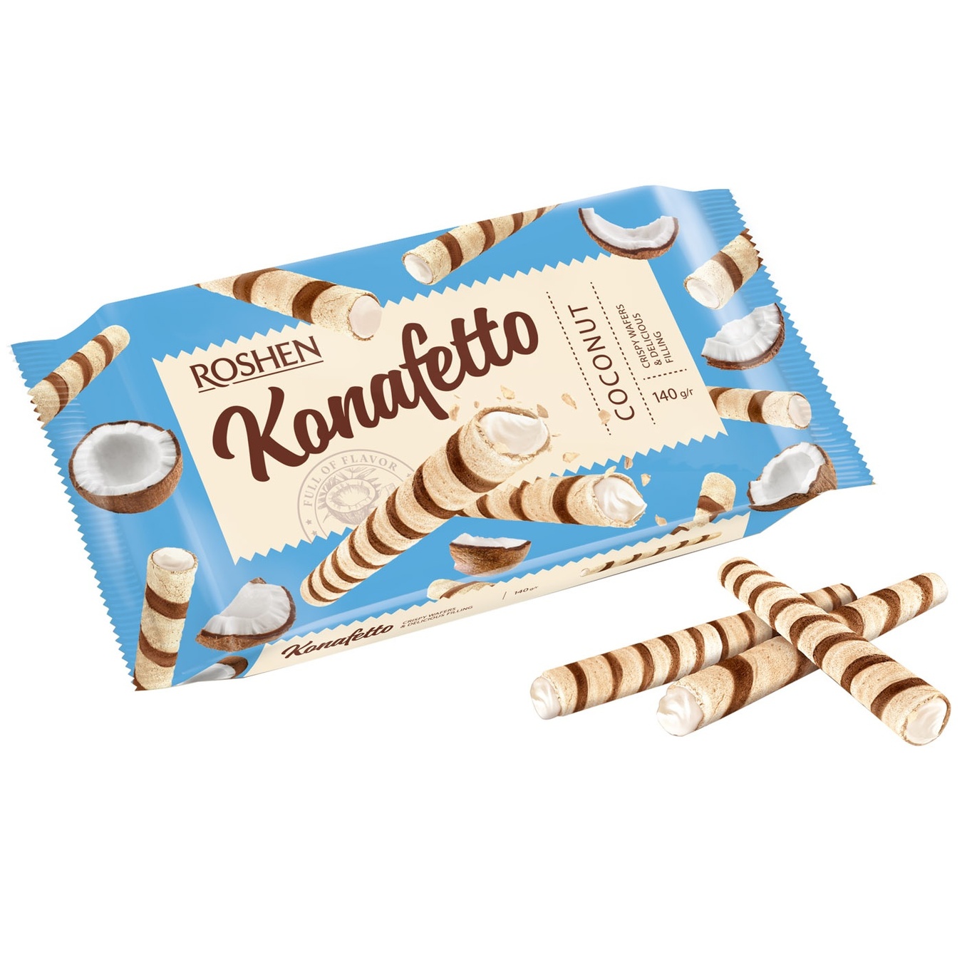 

Вафельные трубочки Roshen Конафетто с кокосовой начинкой 140г
