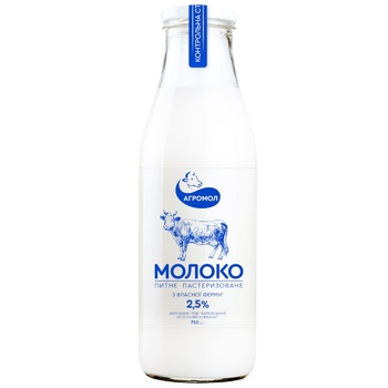 milk agromol cow milk 2.5% 750g glass bottle