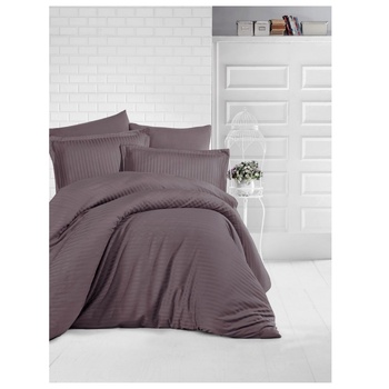 Aran Clasy Stripe Sateen Chocolate Bedding Set