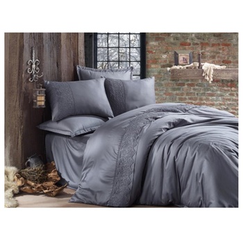 Aran Clasy Giza Anthracite Satin with Lace Bedding Set 200х220cm